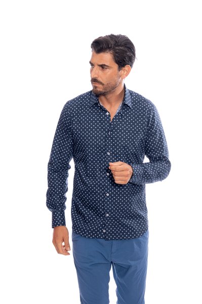 camicia blu notte fantasia celeste fit slim uomo vibenfactorystore