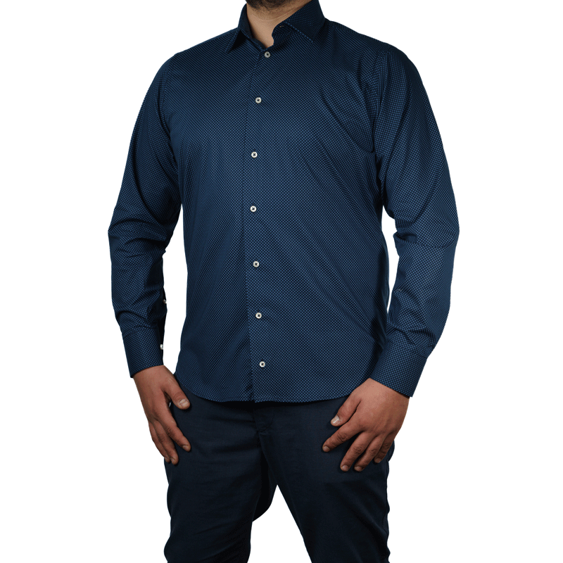 Camicia blu geometrica stampata slim uomo vibenfactorystore