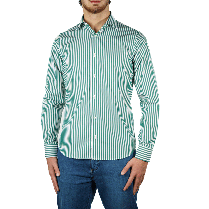 Camicia righe verdi uomo classica slim fit vibenfactorystore