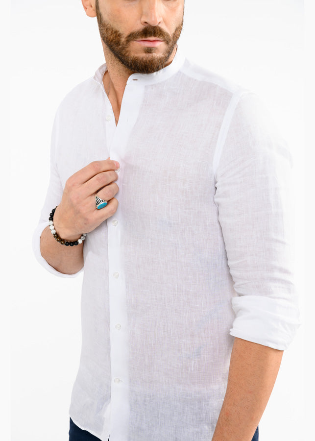 Camicia Lino Coreana Camicia Alla Coreana Uomo Camicia Marrone In