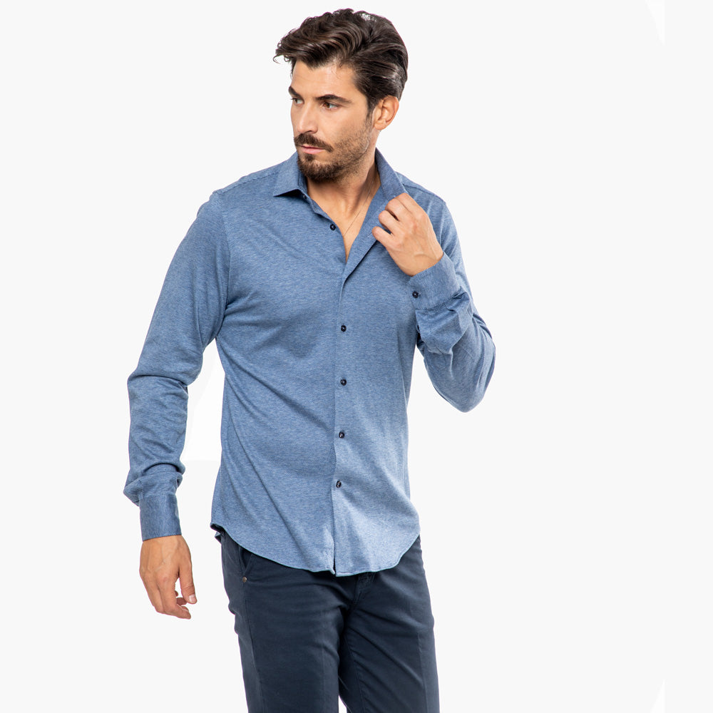 Camicia-Blu-Acciaio-Extra-Slim-Collo-Francese-Bottoni-Blu-Scuro-Uomo-Iniziali