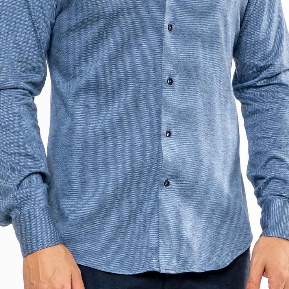 Camicia-Blu-Acciaio-Jersey-di-Cotone-Uomo-Colletto-Francese-Viben