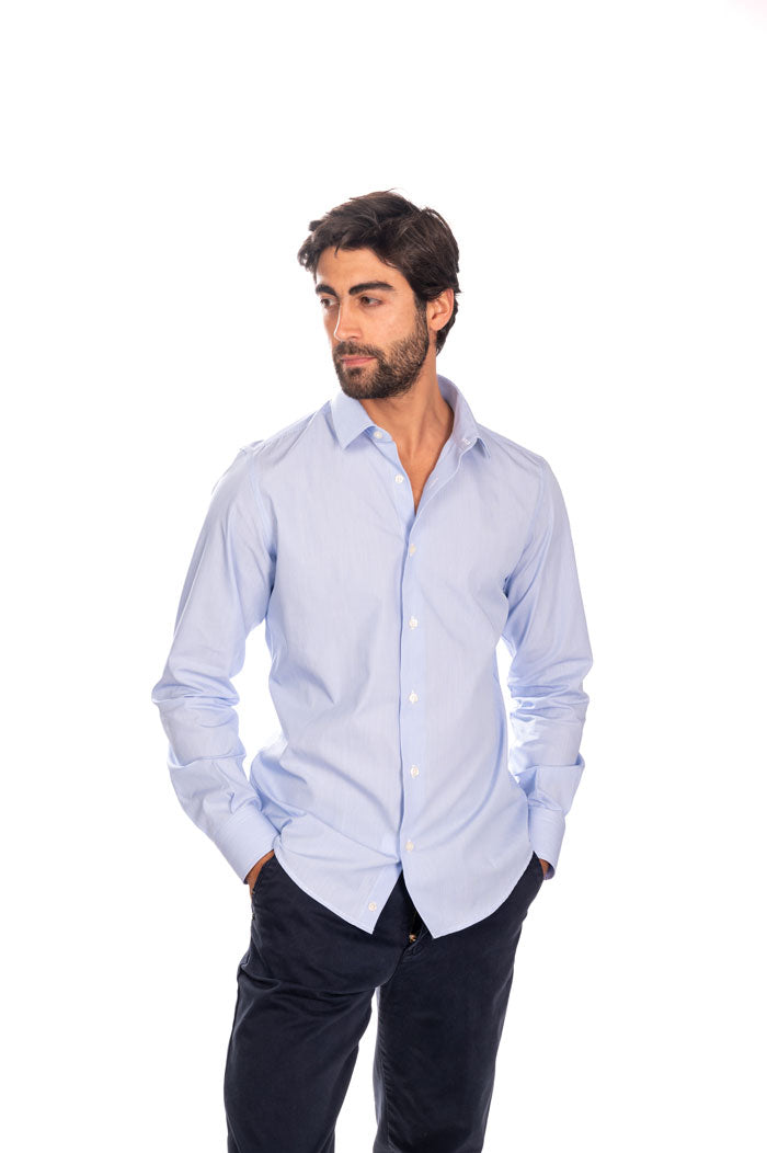 Camicia uomo celeste millerighe