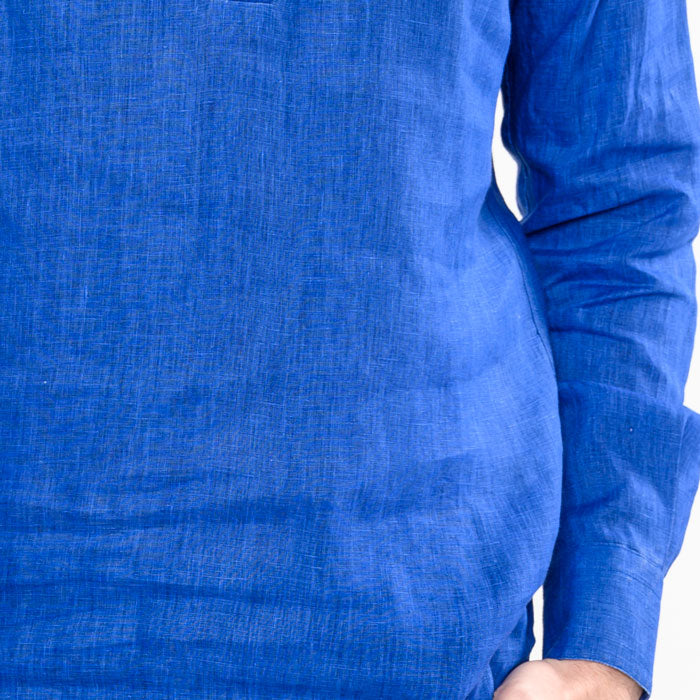 Camicia-Lino-Blu-Colletto-Coreano-Iniziali