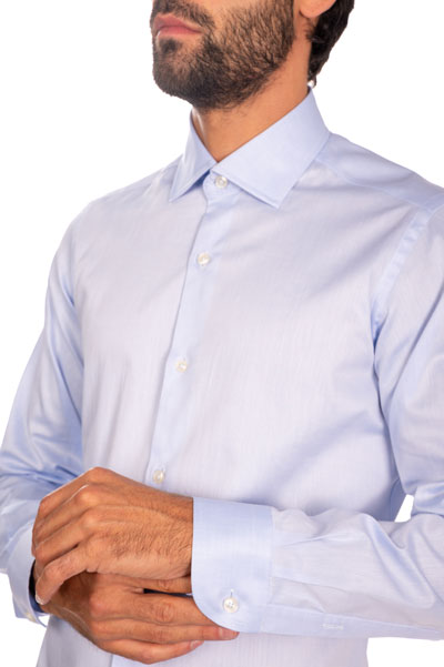 camicia celeste elegante collo francese puro cotone twill