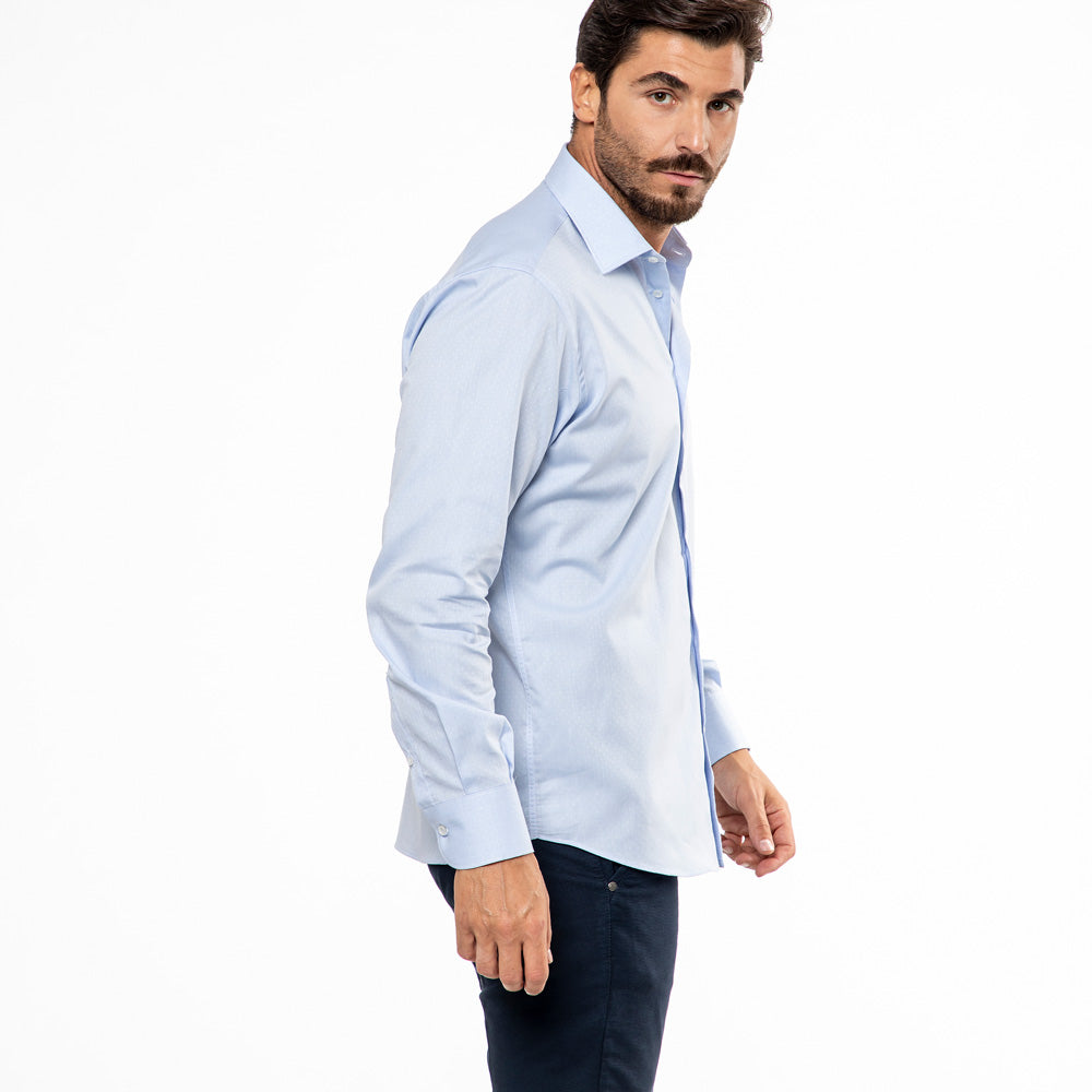 Camicia-Uomo-Elegante-Viben-Regular-Fit-Pastello-Celeste-Microfantasia-Bottoni-Bianchi