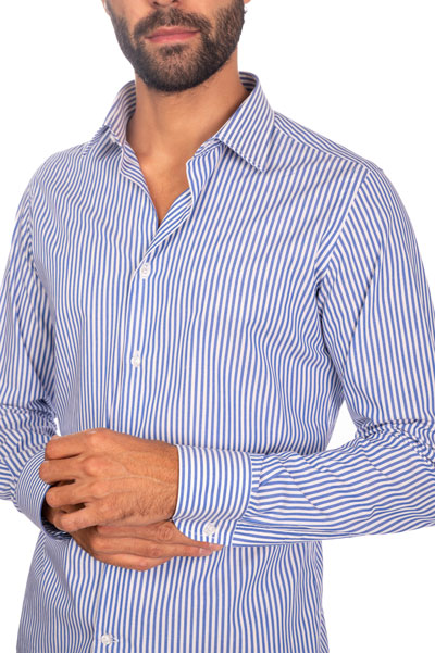 camicia righe blu uomo collo francese regular fit