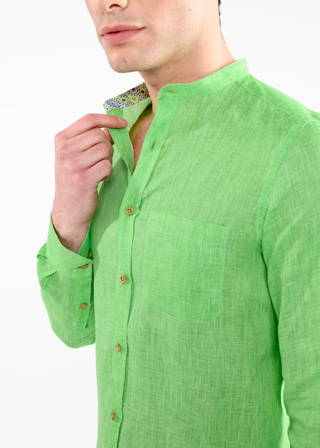 Camicia-in-Lino-Colletto-alla-Coreana-Verde