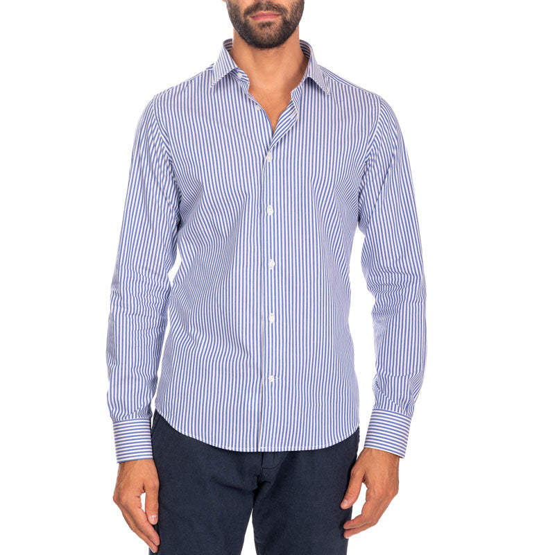 Camicia Slim fit a righe in cotone fine, collo francese Camicia Slim fit a righe in cotone fine, collo francese