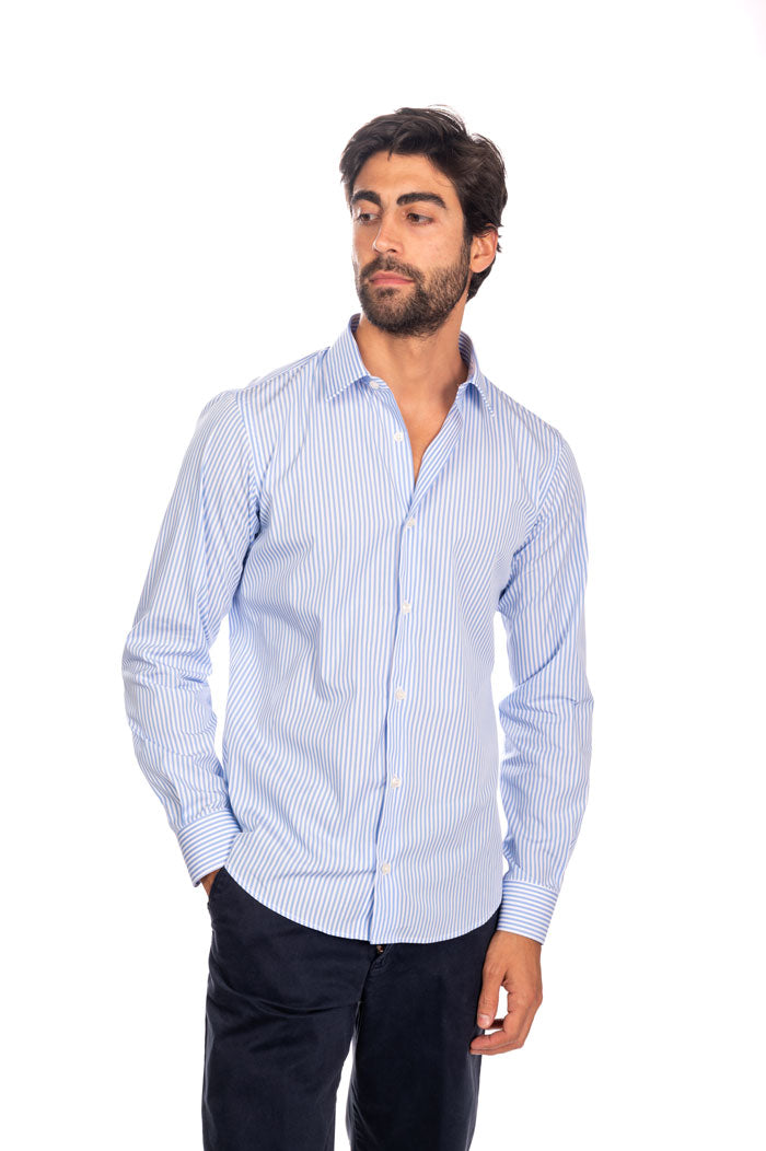 camicia a righe regular classica bianca e azzurra vibenfactorystore