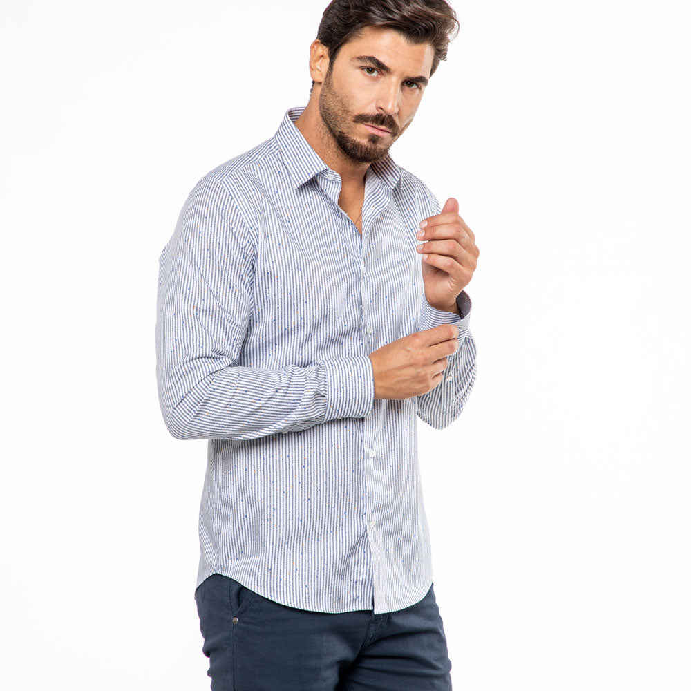 Camicia a righe blu con schizzi di colore Viben
