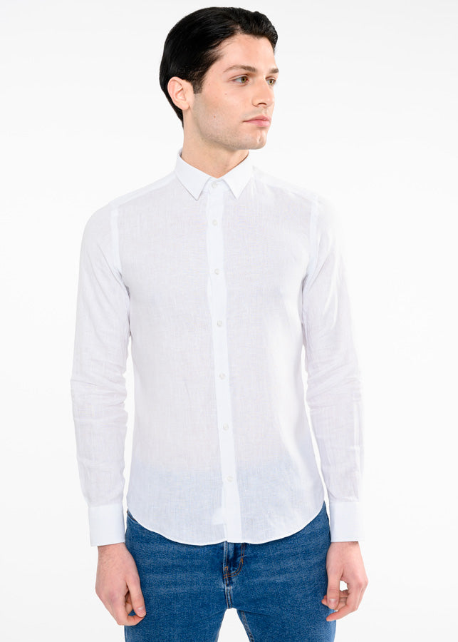 Camicia Bianca Camicie Super Slim Fit Uomo Camicia Lino Slim Fit
