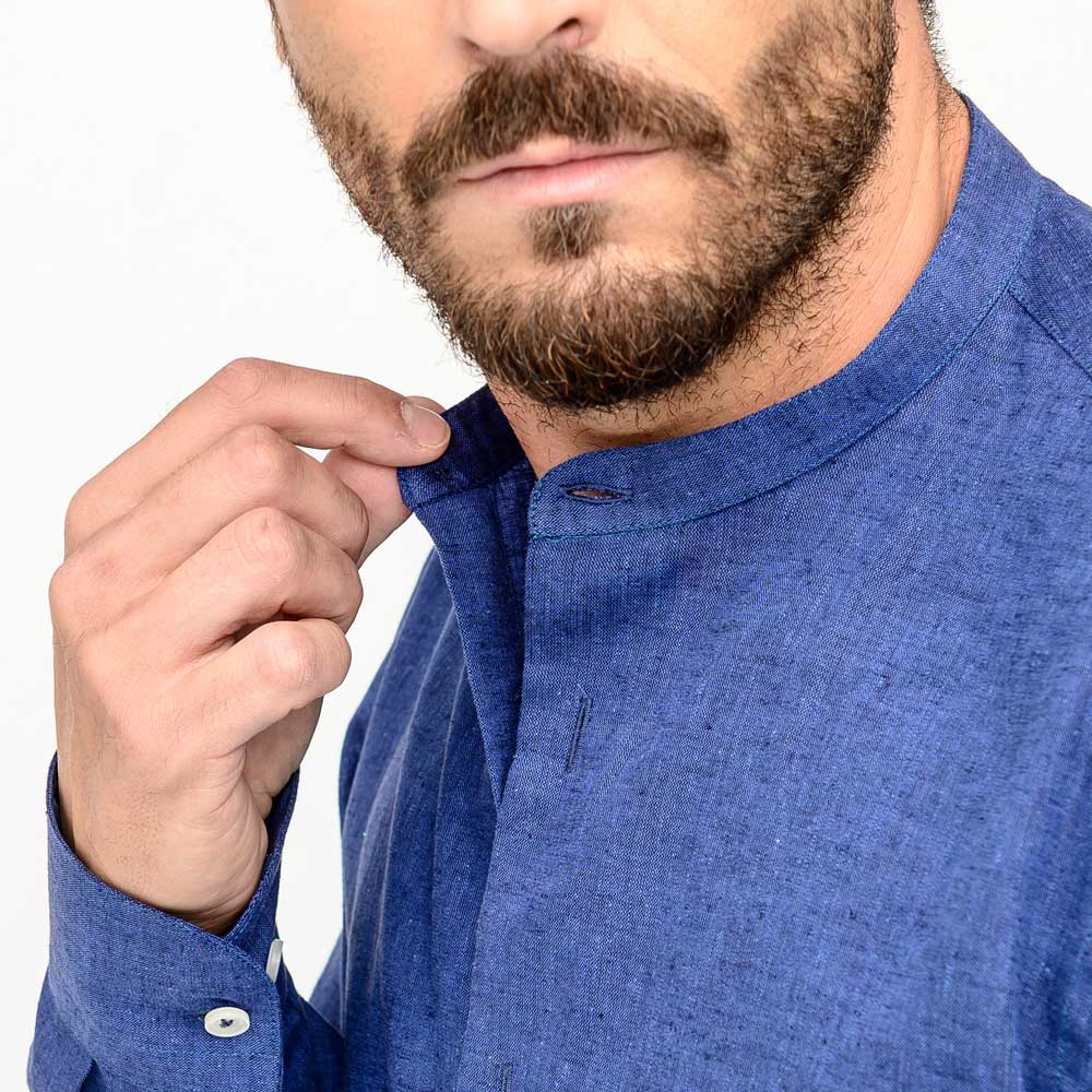 Camicia-in-lino-blu-coreana