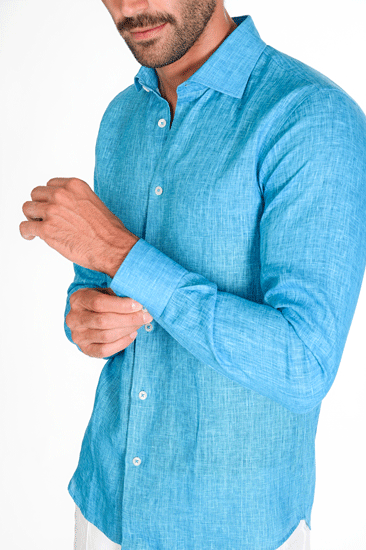 Camicia di lino delavè azzurro