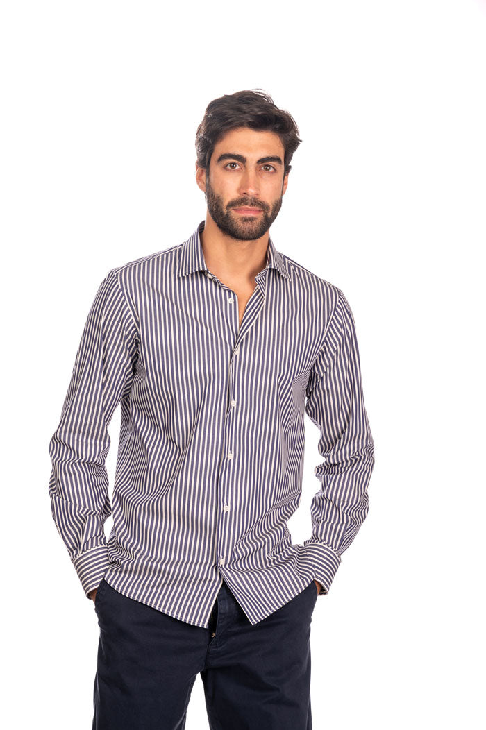 camicia classica righe blu navy regular