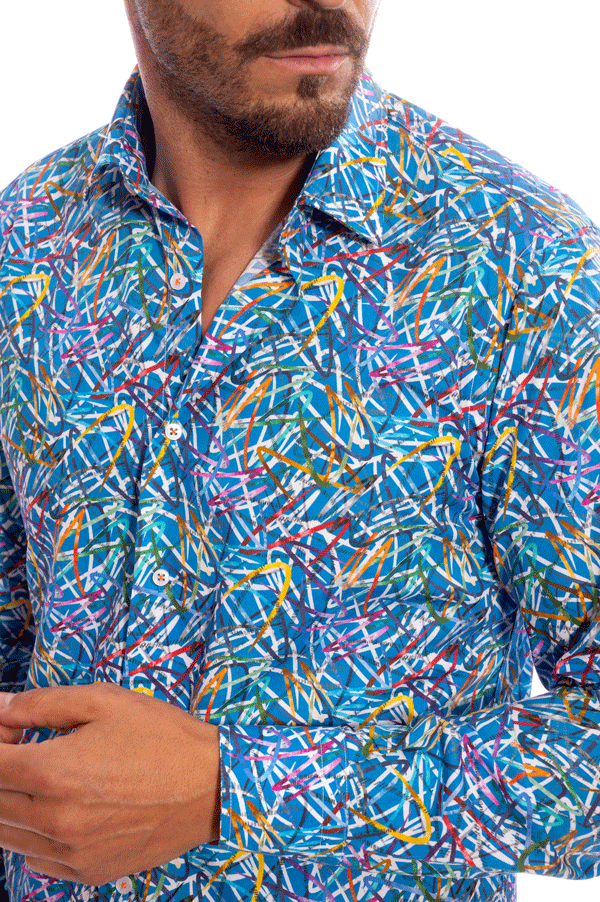 camicia blu chiaro fantasia colorata slim fit uomo