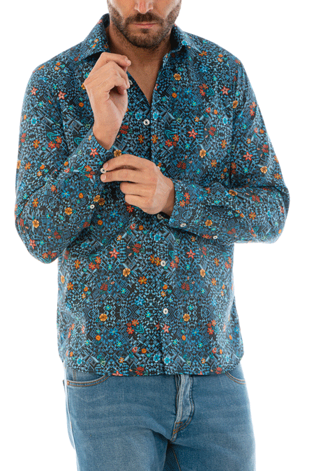 camicia uomo blu notte slim fit stampa floreale