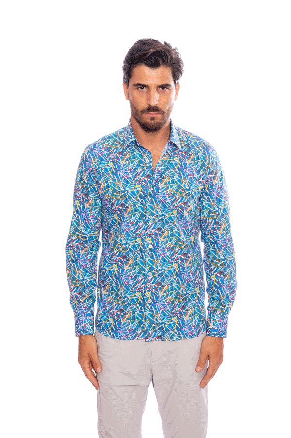 camicia blu chiaro fantasia colorata slim fit uomo vibenfactorystore