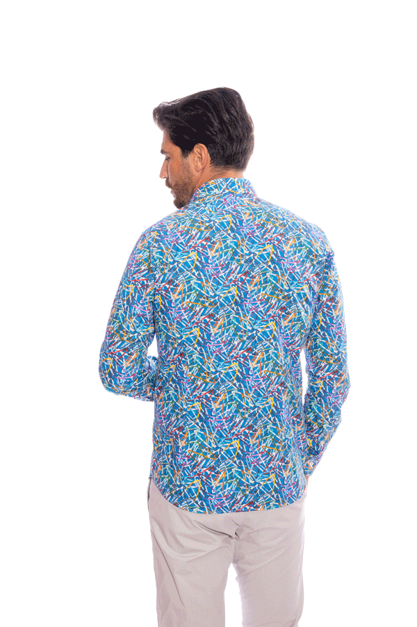camicia blu chiaro fantasia colorata slim fit uomo