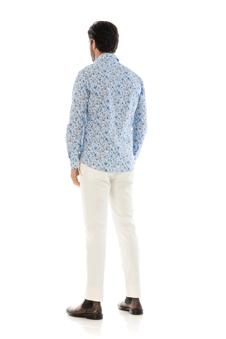 camicia uomo rigo blu tema floreale slim fit