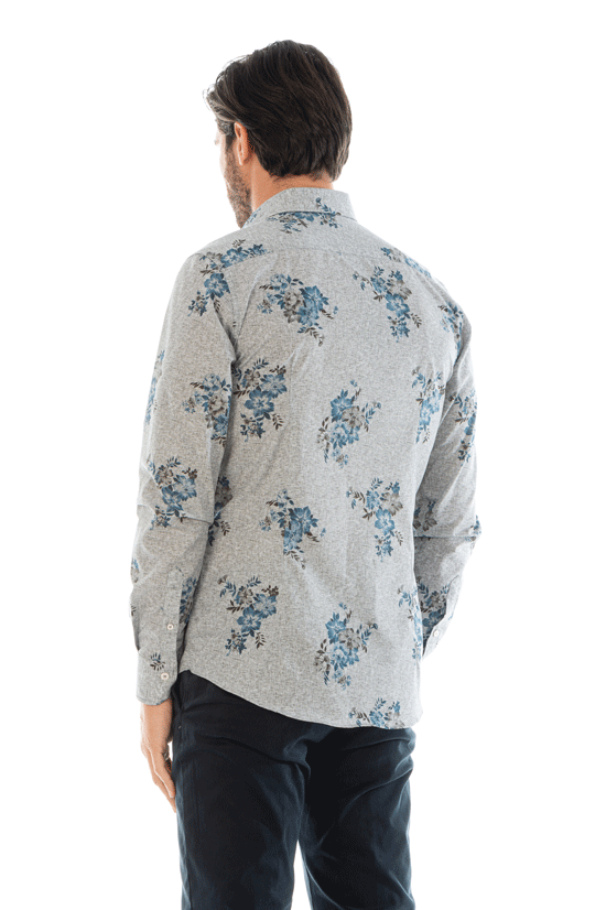 camicia uomo grigio ghiaccio stampa fiori extra slim fit
