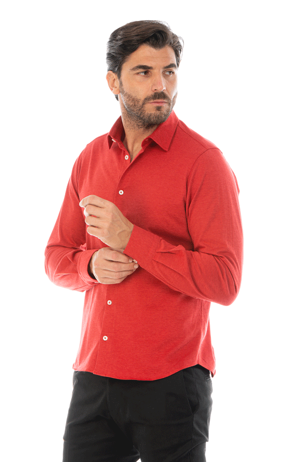 camicia uomo jersey rossa slim fit