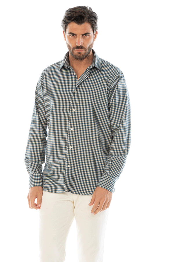 camicia uomo flanella quadri bianca e blu regular fit