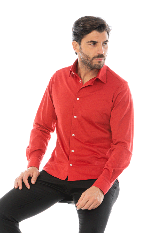 camicia uomo jersey rossa slim fit