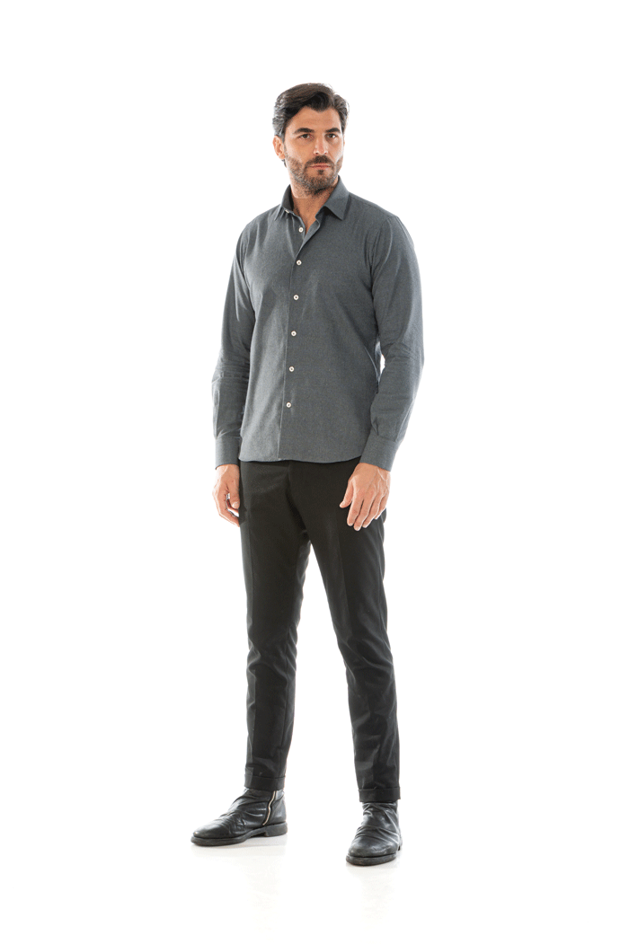 camicia uomo quadri neri su tinta grigia slim fit vibenfactorystore
