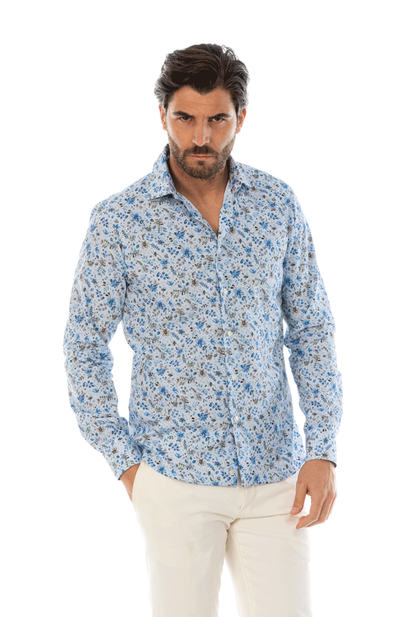 camicia uomo rigo blu tema floreale slim fit
