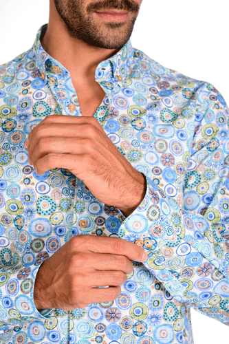 Camicia stampa vintage botton down legno slim fit