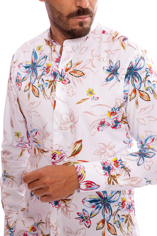 camicia floreale coreano fit slim uomo
