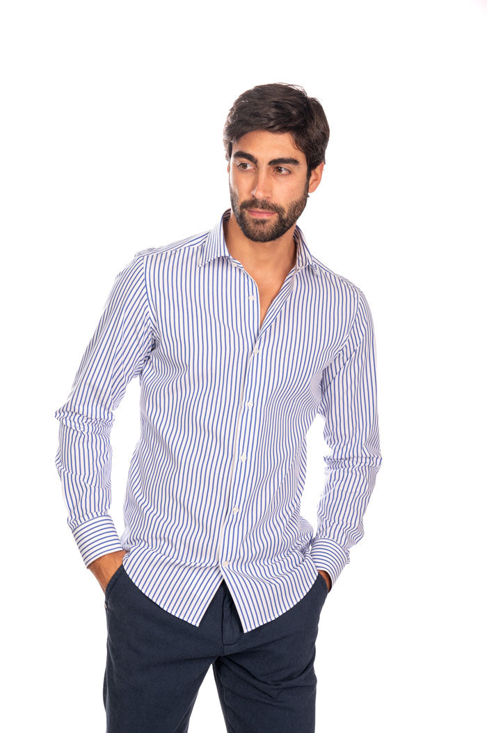 camicia uomo bianca righe blu