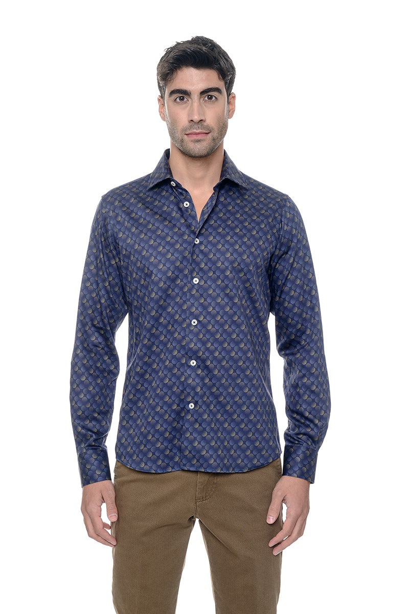 Camicia-uomo-blu-stampa-sfumata-disegni-geometrici