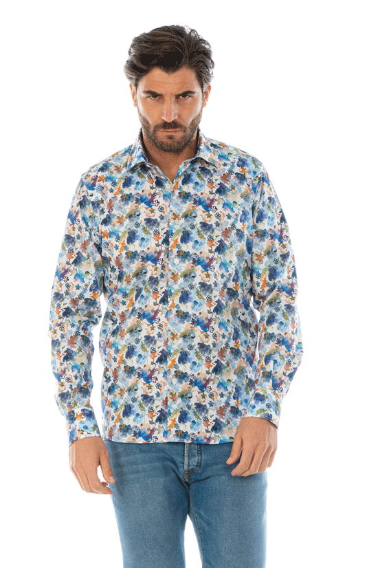 camicia uomo slim fit fantasia colorata paint