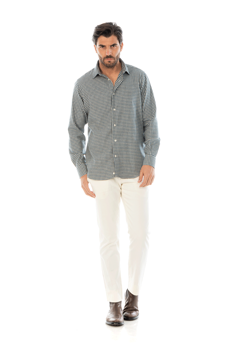 camicia uomo flanella quadri bianca e blu regular fit