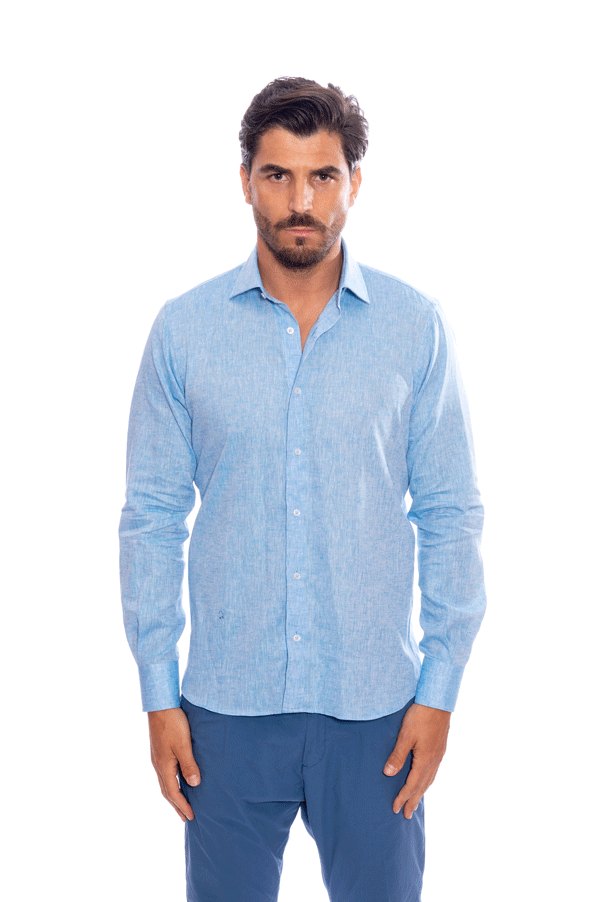 camicia lino azzurro chiaro fit slim uomo vibenfactorystore