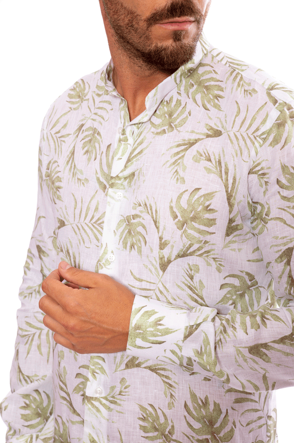camicia lino coreano floreale fit slim uomo vibenfactorystore