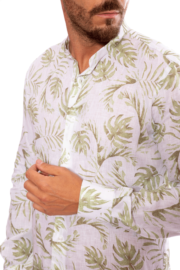 camicia lino coreano floreale fit slim uomo