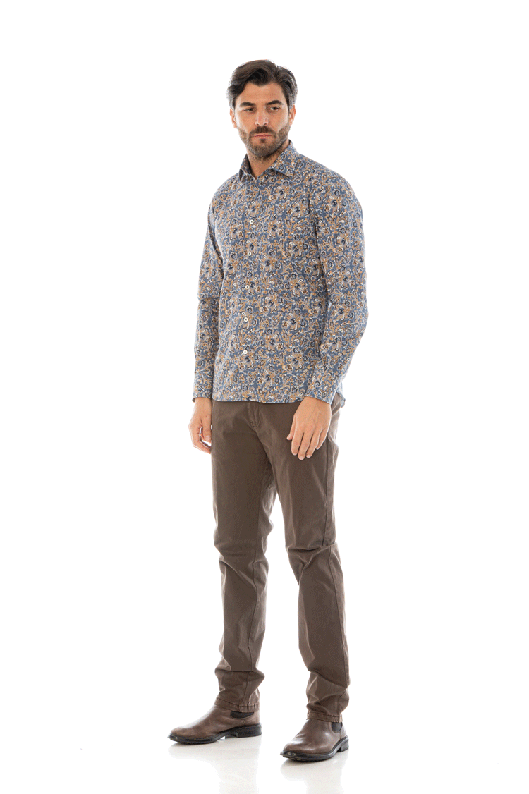 camicia uomo micro pattern slim fit tema floreale
