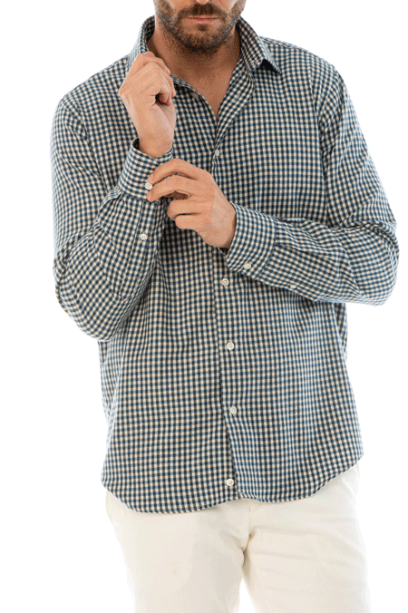 camicia uomo flanella quadri bianca e blu regular fit