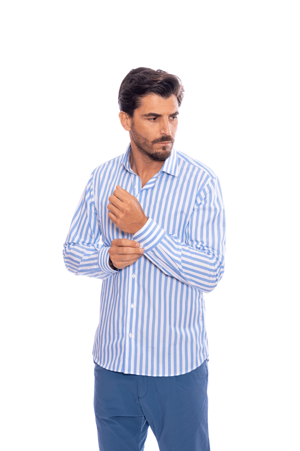 Jeans Camicia A Righe Blu E Bianca Uomo Camicia A Righe Bianche E