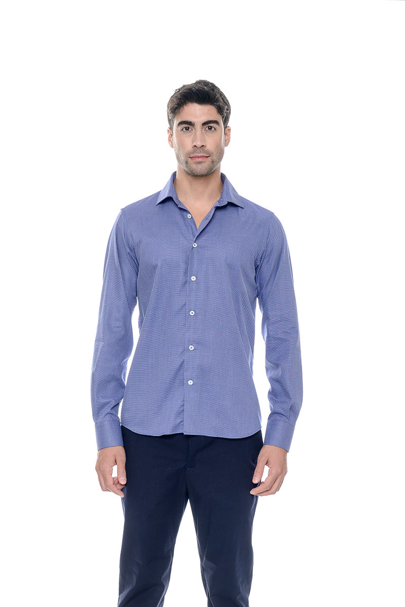 Camicia in cotone 100% - microfantasia fondo blu