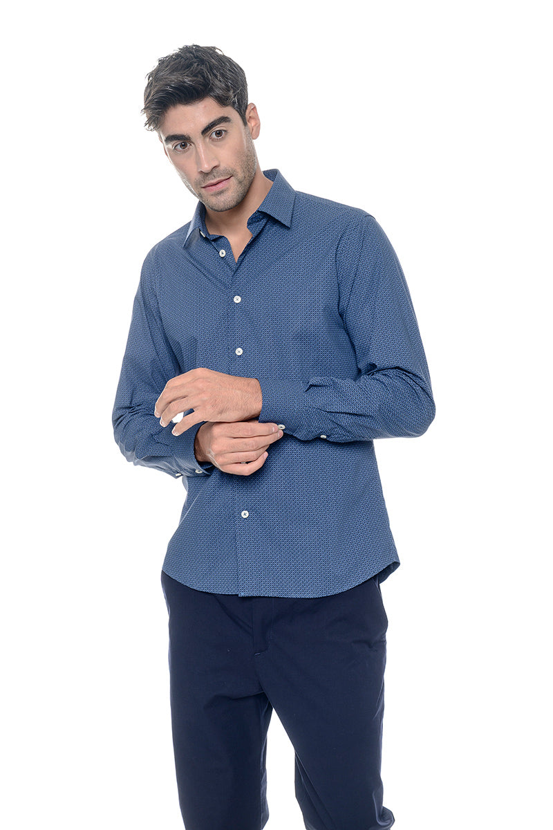 Camicia Slim Viben - microfantasia su fondo blu