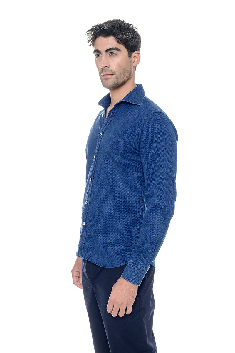 Camicia Cotone 100% - microfantasia blu