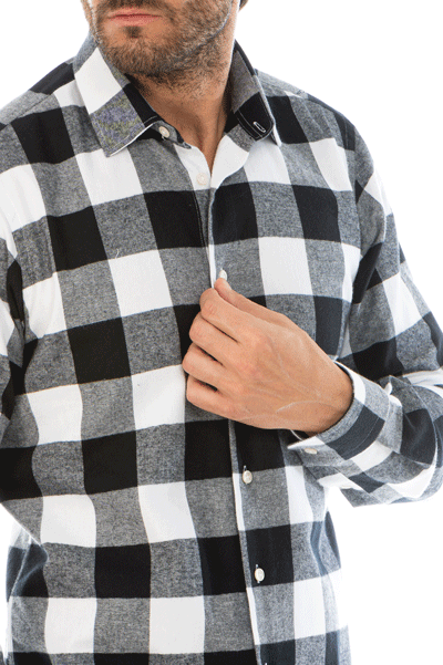 camicia uomo quadri in flanella bianchi e neri slim fit