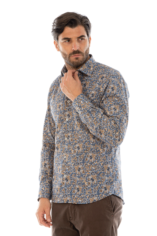 camicia uomo micro pattern slim fit tema floreale