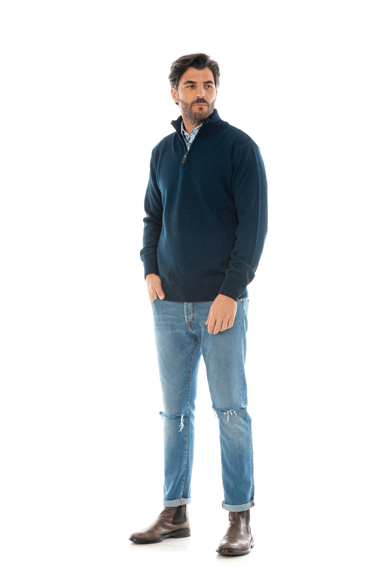 maglione uomo blusalina blu notte lavorato zip mezzo collo