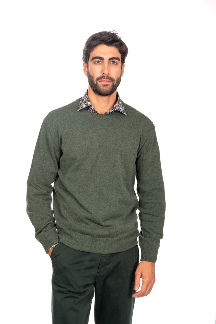 maglione uomo lana verde girocollo