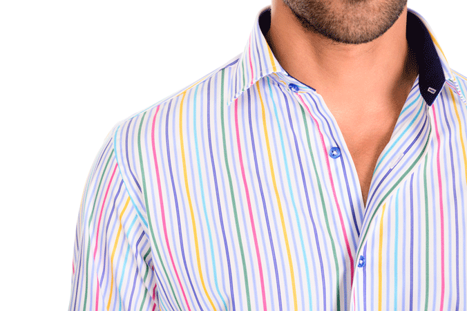 Camicia a righe colorate fondo bianco collo francese